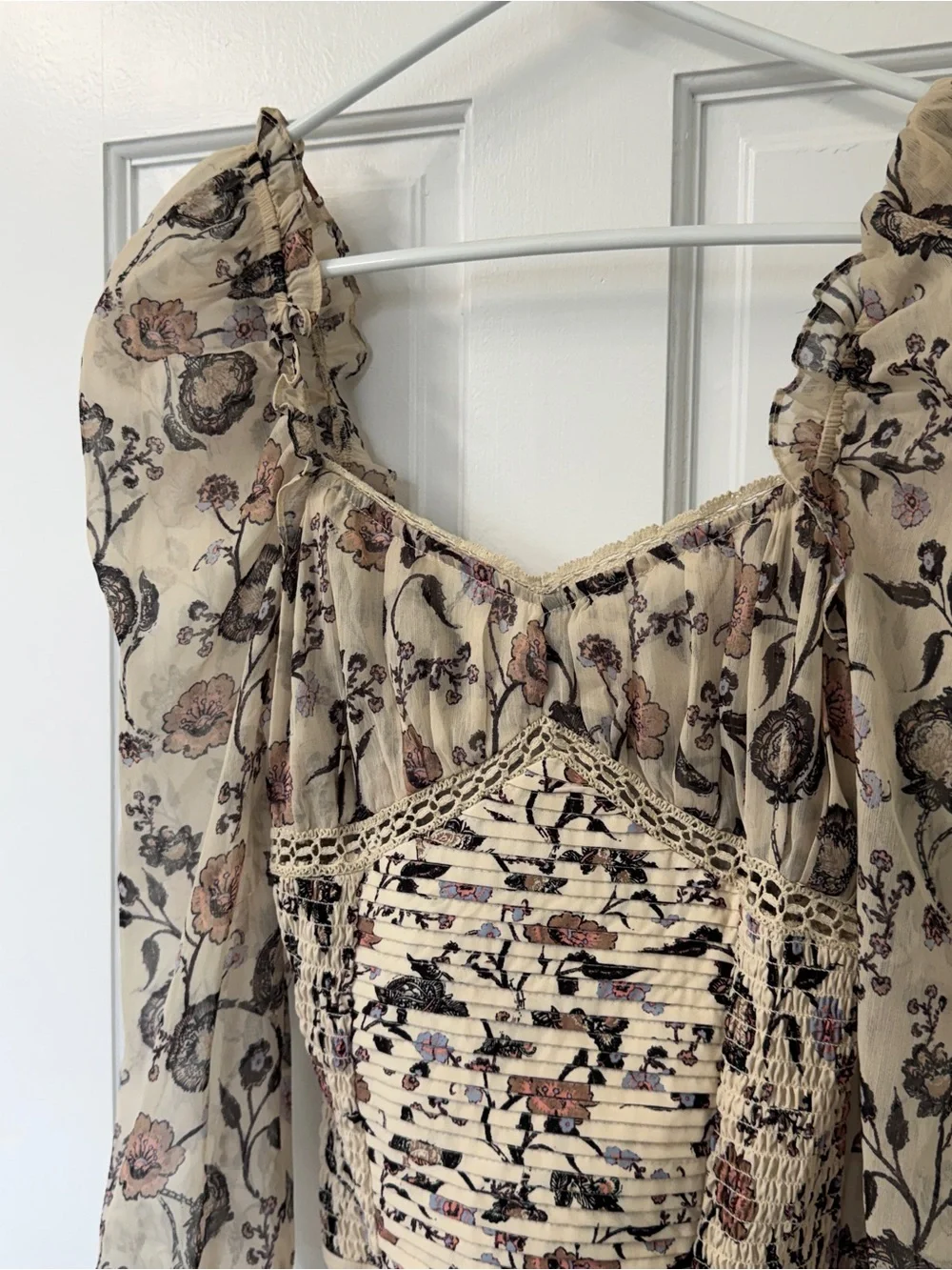Free People Brunch Date Floral Smocked Bodysuit S